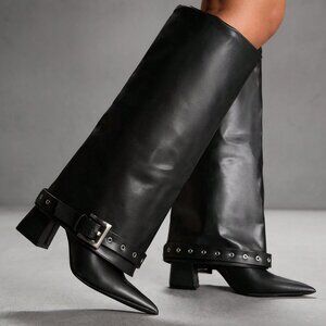 Black Elegant Women's Sexy Versatile Pointed Toe Knee-High Boots